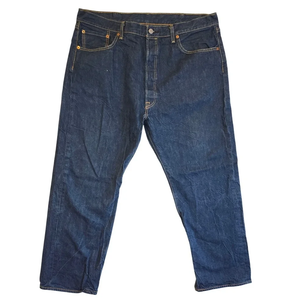Levis 501 Original Fit Jeans Mens 40x29 Dark Wash Indigo‎ Blue Button Fly Denim